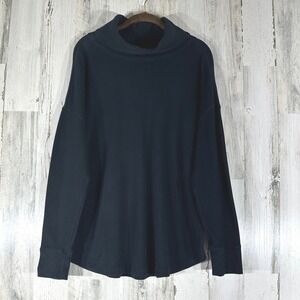 Eddie Bauer Womens Waffle Knit Thermal Top Shirt Black Size 2XL Travex Cowl Neck